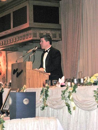 Dean DePiero at the podium during this year's Parma Area Chamber of Commerce ball on Saturday, January 27, 2007, where he served as the event's emcee.