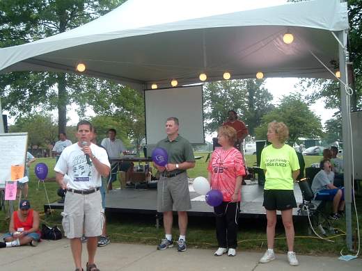 Mayor Dean DePiero thanks participants at the Parma Area Relay For Life for their efforts in raising funds to help find a cure for cancer.